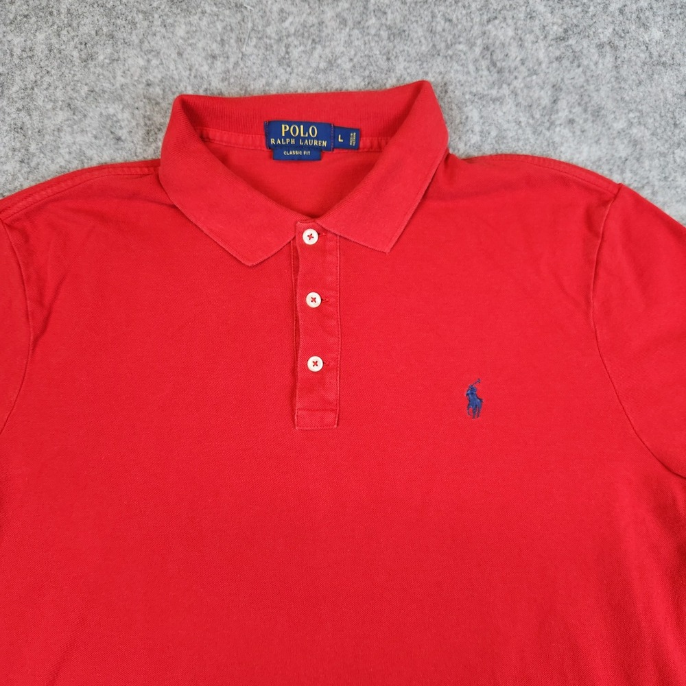 Polo Ralph Lauren Classic Fit Shirt Men L Red Short Sleeve Preppy Pique Golf